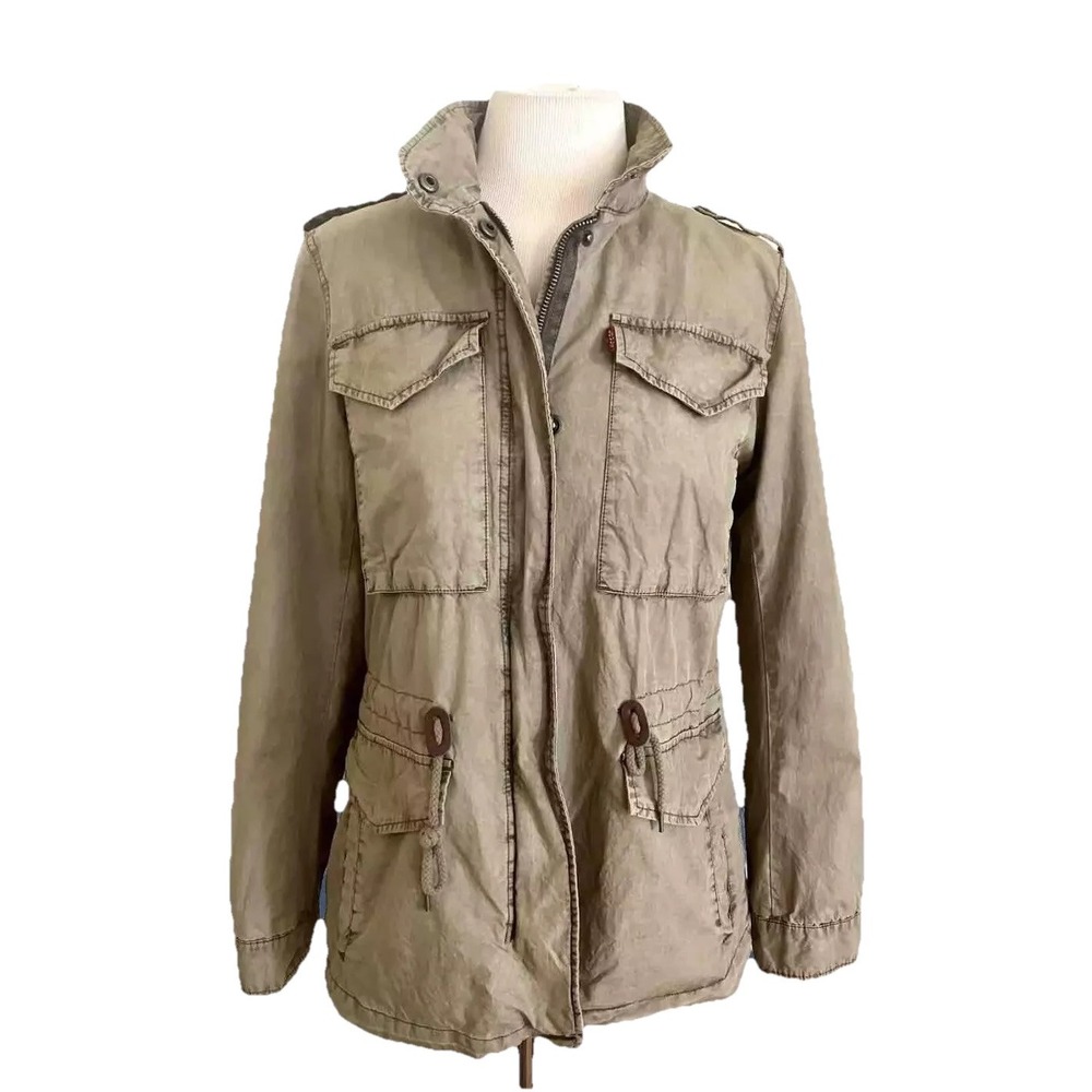 Y2k Levi's utility jacket XS Olive cargo pockets drawstring Coat bar core